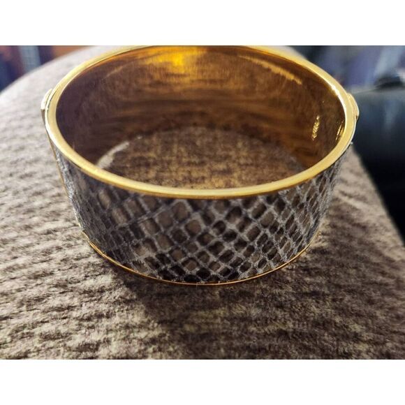 Coach F99649 Leather Python Inlaid Bangle Bracelet with Goldtone trim - Picture 5 of 7